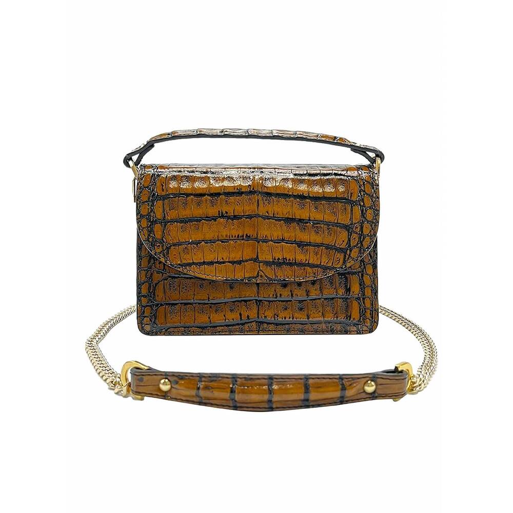 NEW MARIA OLIVER women's valencia handpainted croc crossbody bag in camel